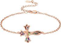 wholesale Rose Gold 925 Sterling Silver Abalone Shell Tulip Cross Charm Bracelet for Women Christian Catholic Faith Jewelry-Pink