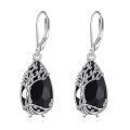 wholesale 925 Sterling Silver Teardrop Earrings With Black Stones And Leaf Design-0-0