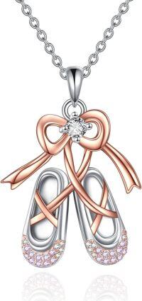 wholesale 925 Sterling Silver Rose Gold Plated Dancing Shoes with Bowknot Pendant Necklace for Women-Ballet