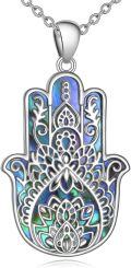 wholesale 925 Sterling Silver Abalone Shell Evil Eye Hamsa Hand Pendant Necklace for Women and Men-0-0