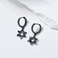 wholesale 925 Sterling Silver Star of David Drop Earrings with Black Rhodium Plating and Blue Stones-0-2