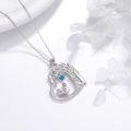 wholesale 925 Sterling Silver Heart-Shaped Blue Crystal Pendant Necklace with Rooster Design - Gifts for Women-0-1