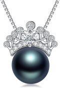wholesale Black Pearl Necklace For Women 925 Sterling Silver Crown Heart Freshwater Black Pearl Pendant Necklace Jewelry Anniversary Birthday Christmas Gifts For Women Her Wife Girlfriend Mom -0-0