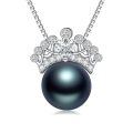 TOUPOP 925 Sterling Silver Black Pearl Crown Heart Pendant Necklace-0-0