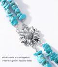 wholesale 925 Sterling Silver Turquoise Beaded Sunflower Charm Bracelet for Women Bohemian Style Handmade  7-8 Adjustable Length-0-3