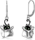 wholesale TOUPOP Christmas Gifts Black Cat Earrings For Women 925 Sterling Silver Cute Cat Dangle Earrings Jewelry Leverback Earring Birthday Valentine's Day Gifts For Women Wife Girlfriend Daughter -0-0