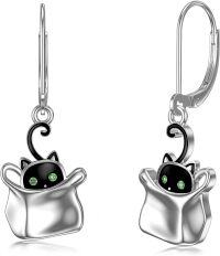 wholesale TOUPOP Christmas Gifts Black Cat Earrings For Women 925 Sterling Silver Cute Cat Dangle Earrings Jewelry Leverback Earring Birthday Valentine's Day Gifts For Women Wife Girlfriend Daughter -undefined