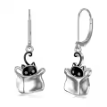 TOUPOP Sterling Silver & Stone Black Cat Dangle Leverback Earrings-0-0