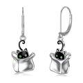 TOUPOP Sterling Silver & Stone Black Cat Dangle Leverback Earrings-0-0
