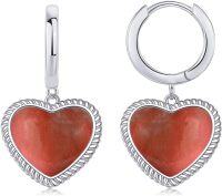wholesale 925 Sterling Silver Gemstone Heart Huggie Earrings for Women-Ruby-Jul.