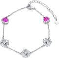 wholesale 925 Sterling Silver Heart-Shaped Pink Stone & Rose Flower Charm Adjustable Bracelet Gift for Women and Girls-0-0