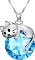 wholesale Cat Birthstone Necklace 925 Sterling Silver Cats Pendant Jewelry Birthday Christmas Gifts For Women Cat Lovers -0-0