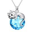 TOUPOP Sterling Silver Cat Birthstone Pendant Necklace Gift for Women-0-0
