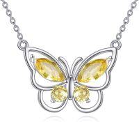 wholesale Sterling Silver Amethyst Butterfly Necklace for Women Crystal Pendant Gift-November Birthstone