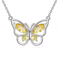 wholesale 925 Sterling Silver Amethyst Butterfly Necklace for Women Crystal Pendant Gift-November Birthstone