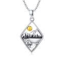 wholesale 925 Sterling Silver Round Turquoise and Agate Mountain Scene Pendant Necklace-0-0