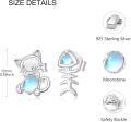 wholesale 925 Sterling Silver Moonstone Cat & Fishbone Stud Earrings - Adorable Animal  for Women Girls-0-2