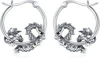 wholesale 925 Sterling Silver Dragon Shape Hoop Earrings for Women Girls Hypoallergenic -A-Retro Punk Dragon Earring with Black Accents