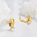 wholesale 925 Sterling Silver Gold Plated Honeybee Hoop Earrings with Cubic Zirconia and Black Enamel Accents for Women-0-1