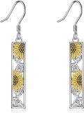 wholesale 925 Sterling Silver Sunflower Rectangle Drop Dangle Leverback Earrings for Women-0-0