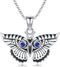 wholesale 925 Sterling Silver Owl Pendant with Blue Sapphire Eyes Necklace for Women and Girls s-Moth