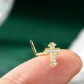 wholesale 14k Solid Gold Cross Nose Studs with 20 Gauge Diamonds for Women Men-0-2