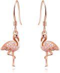 wholesale Rose Gold 925 Sterling Silver Pink Crystal Flamingo Dangle Drop Earrings Hypoallergenic s for Women Girls-0-0