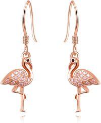 wholesale Rose Gold 925 Sterling Silver Pink Crystal Flamingo Dangle Drop Earrings Hypoallergenic s for Women Girls-Rose Gold