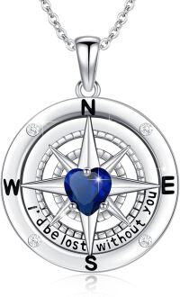 wholesale 925 Sterling Silver 12 Birthstones Nautical Compass Necklace for Women-09-September-Sapphire