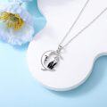 wholesale 925 Sterling Silver Cubic Zirconia Black Cat Crescent Moon Pendant Necklace for Women-0-3