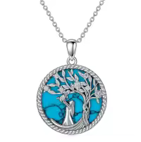 wholesale 925 Sterling Silver Turquoise and Cubic Zirconia Tree of Life Pendant Necklace for Women's Mothers' Day Gift-Mother and Daugther