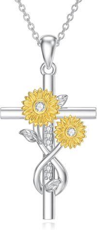 wholesale 925 Sterling Silver 925 Yellow Gold Plated Sunflower Pendant Necklace with Cubic Zirconias and Leaves for Women-sunflower