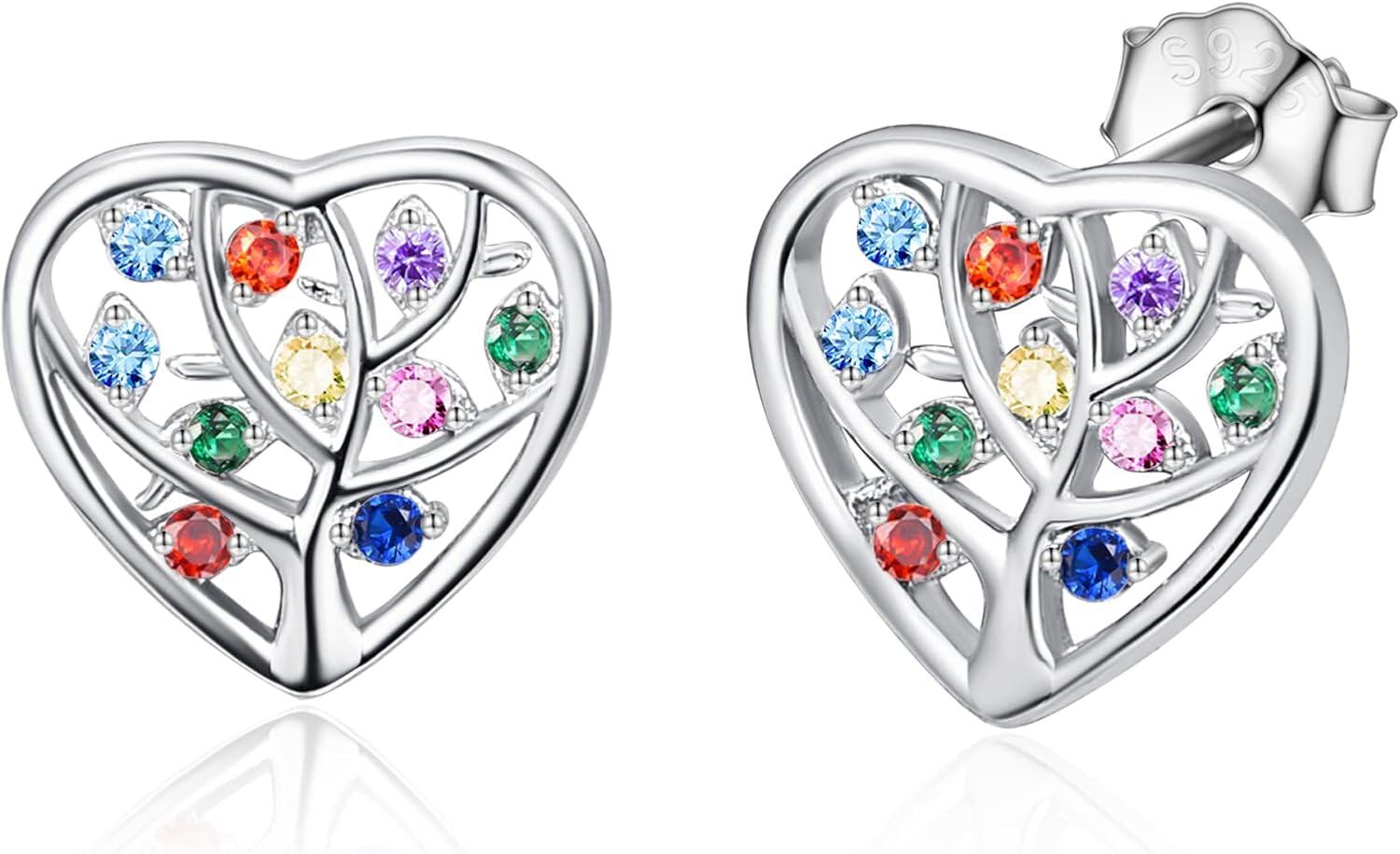 Sterling Silver Cubic Zirconia Tree of Life Stud Earrings for Women-0-1