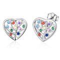 wholesale 925 Sterling Silver Multicolor CZ Heart Tree of Life Stud Earrings for Women-0-0