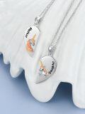 wholesale 925 Sterling Silver Unicorn Mother-Daughter Heart Pendant Necklaces-0-4