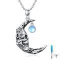 wholesale 925 Sterling Silver Moon Skull Pendant with Blue Stone and Chain for Pet Ashes Keepsake Jewelry-0-0