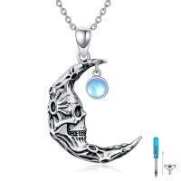 wholesale 925 Sterling Silver Moon Skull Pendant with Blue Stone and Chain for Pet Ashes Keepsake Jewelry-Skull Moon