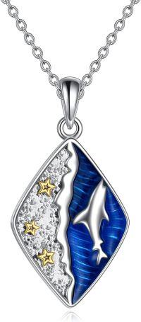 wholesale 925 Sterling Silver Blue Tiger Eye Starfish Pendant Necklace for Women Gifts-shark