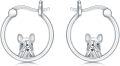 wholesale 925 Sterling Silver French Bulldog Animal Design Huggie Hoop Earrings for Women Girls  38mm Diameter-0-0