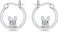 wholesale 925 Sterling Silver French Bulldog Animal Design Huggie Hoop Earrings for Women Girls  38mm Diameter-French Bulldog