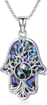 wholesale 925 Sterling Silver Abalone Shell Tree of Life Evil Eye Yin Yang Pendant Necklace-Yin Yang