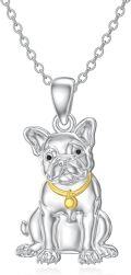 wholesale 925 Sterling Silver French Bulldog Pendant Necklace with Gold Collar Charm for Pet Owners-0-0
