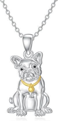 wholesale 925 Sterling Silver French Bulldog Pendant Necklace with Gold Collar Charm for Pet Owners-French Bulldog