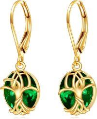 wholesale 14K Gold Celtic Knot Green Stone Drop Earrings for Women - Trendy-Emerald Tree of Life
