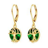 wholesale 14K Gold Celtic Knot Green Stone Drop Earrings for Women - Trendy-Emerald Tree of Life