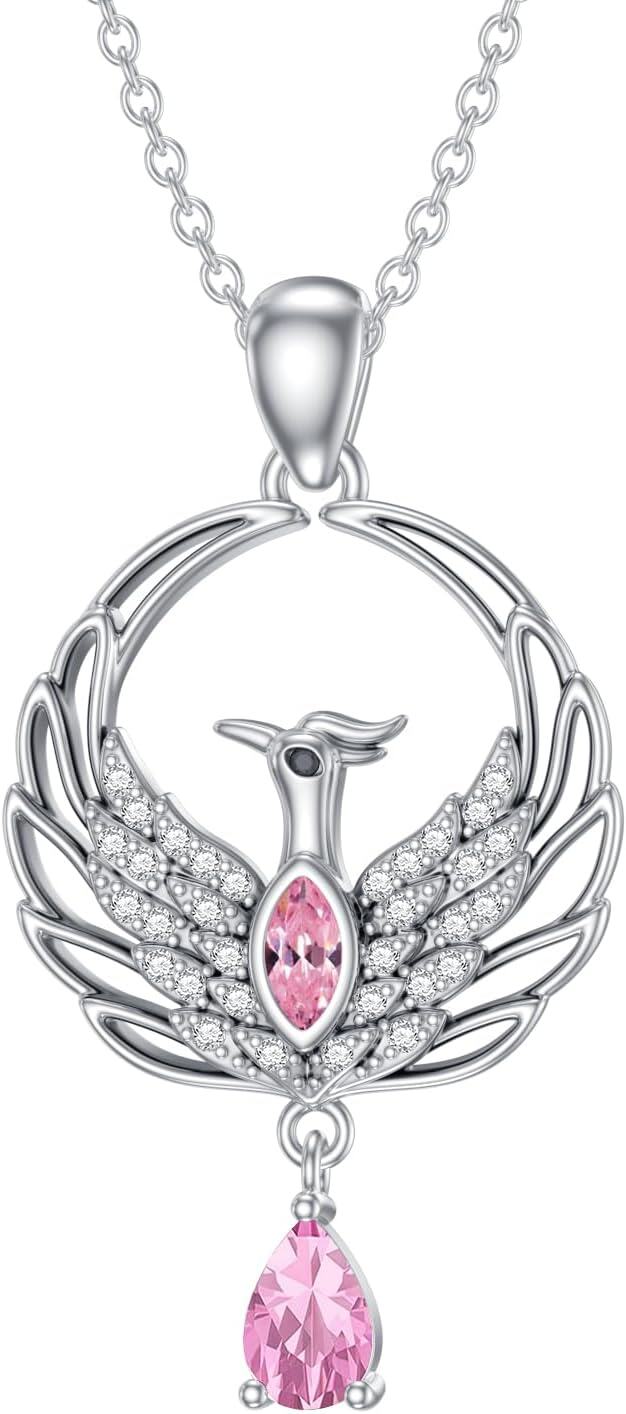 Metal Synthetic Stone Phoenix Necklace Nirvana Rebirth Pendant Gift for Women-0-0