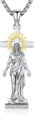 wholesale 925 Sterling Silver Jesus Christ Cross Pendant with Halo and Stone Protection Necklace for Men & Women-0-0