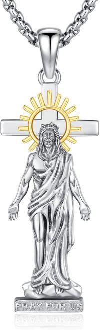 wholesale 925 Sterling Silver Jesus Christ Cross Pendant with Halo and Stone Protection Necklace for Men & Women-A01-Hanging Cross-Sun