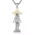 wholesale 925 Sterling Silver Jesus Christ Cross Pendant with Halo and Stone Protection Necklaces Wholesale for Men & Women-0-0