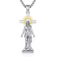 wholesale 925 Sterling Silver Jesus Christ Cross Pendant with Halo and Stone Protection Necklaces Wholesale for Men & Women-A01-Hanging Cross-Sun